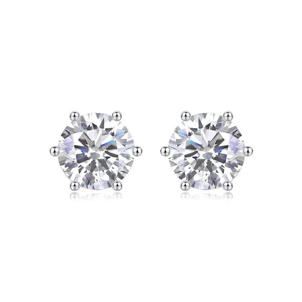 Round Cut Natural Diamond Women's 6 Prong Set Stud Earrings 14k White Gold - Image 2 - GEMHUB & CO.