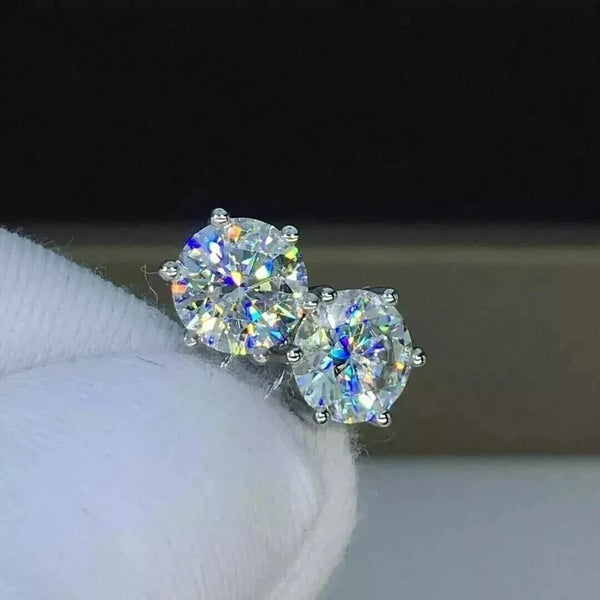 Round Cut Natural Diamond Women's 6 Prong Set Stud Earrings 14k White Gold - Image 8 - GEMHUB & CO.