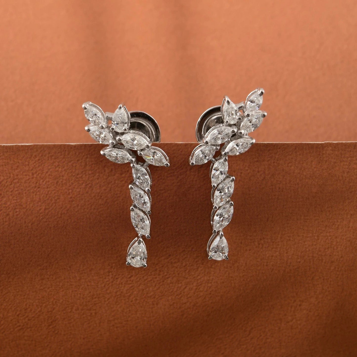 Marquise Cut Natural Certified Diamond Drop Dangel Earrings In 14k White Gold - GEMHUB & CO.