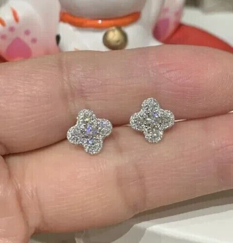 Round Natural GH/SI Diamond Clover Stud Daily Wear Earring 14k White Gold - GEMHUB & CO.