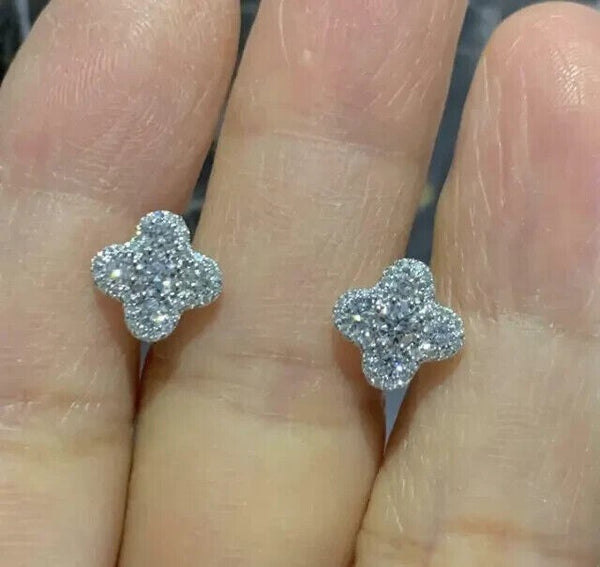 Round Natural GH/SI Diamond 0.40Ct Clover Stud Daily Wear Earring 14k White Gold - Image 5 - GEMHUB & CO.