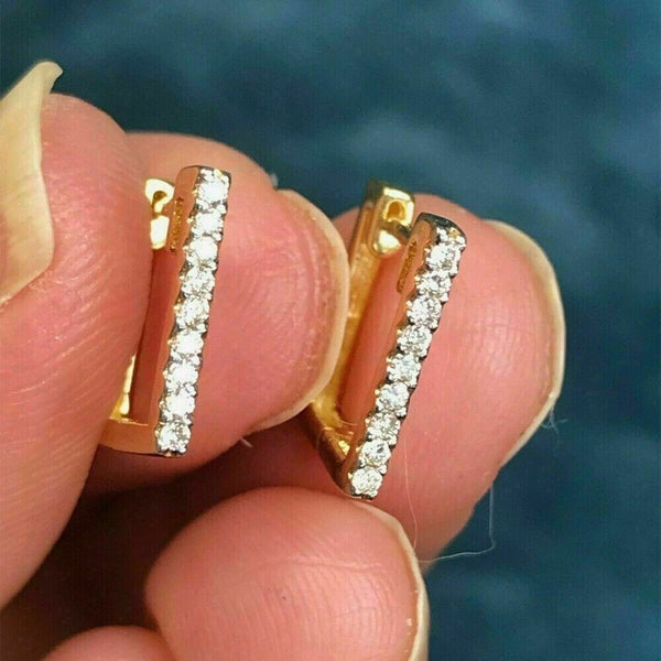 0.18Ct Round GH/SI Natural Diamond Square Hoop Earrings For Her 14k Yellow Gold - Image 2 - GEMHUB & CO.