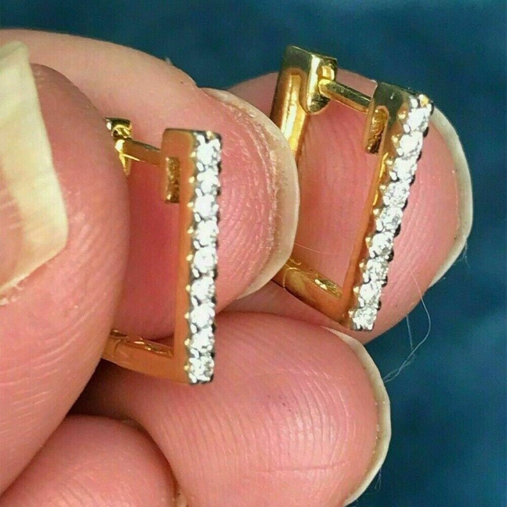 0.18Ct Round GH/SI Natural Diamond Square Hoop Earrings For Her 14k Yellow Gold - Image 7 - GEMHUB & CO.