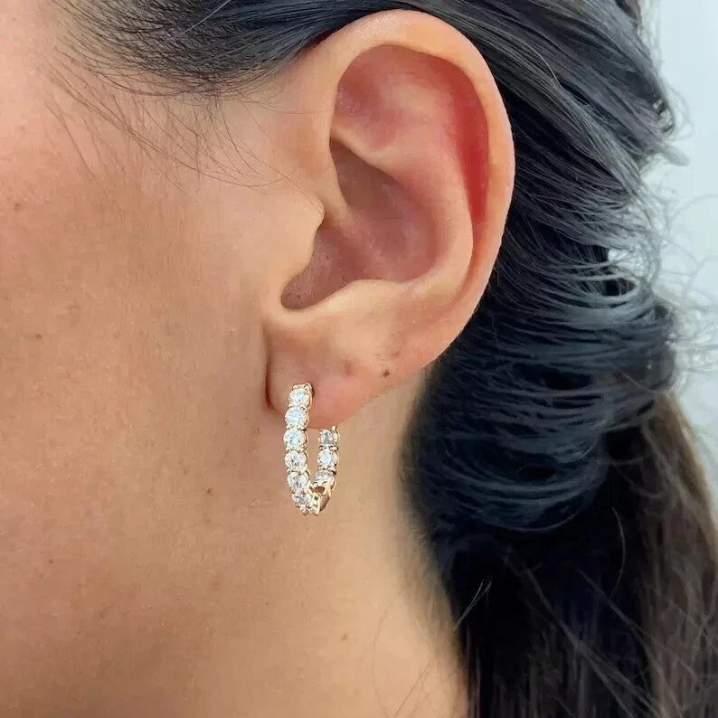 Certified Natural Diamond Hoop Women's Earrings For Engagement 14K Rose Gold - Image 2 - GEMHUB & CO.