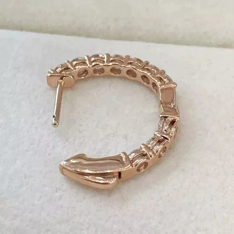 Certified Natural Diamond Hoop Women's Earrings For Engagement 14K Rose Gold - Image 4 - GEMHUB & CO.