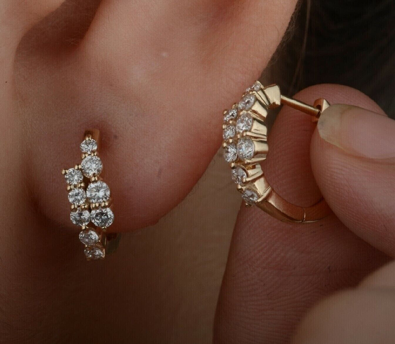 0.50Ct Round Natural GH/SI Diamond Hoop Women's Earrings Solid 14k Yellow Gold - GEMHUB & CO.