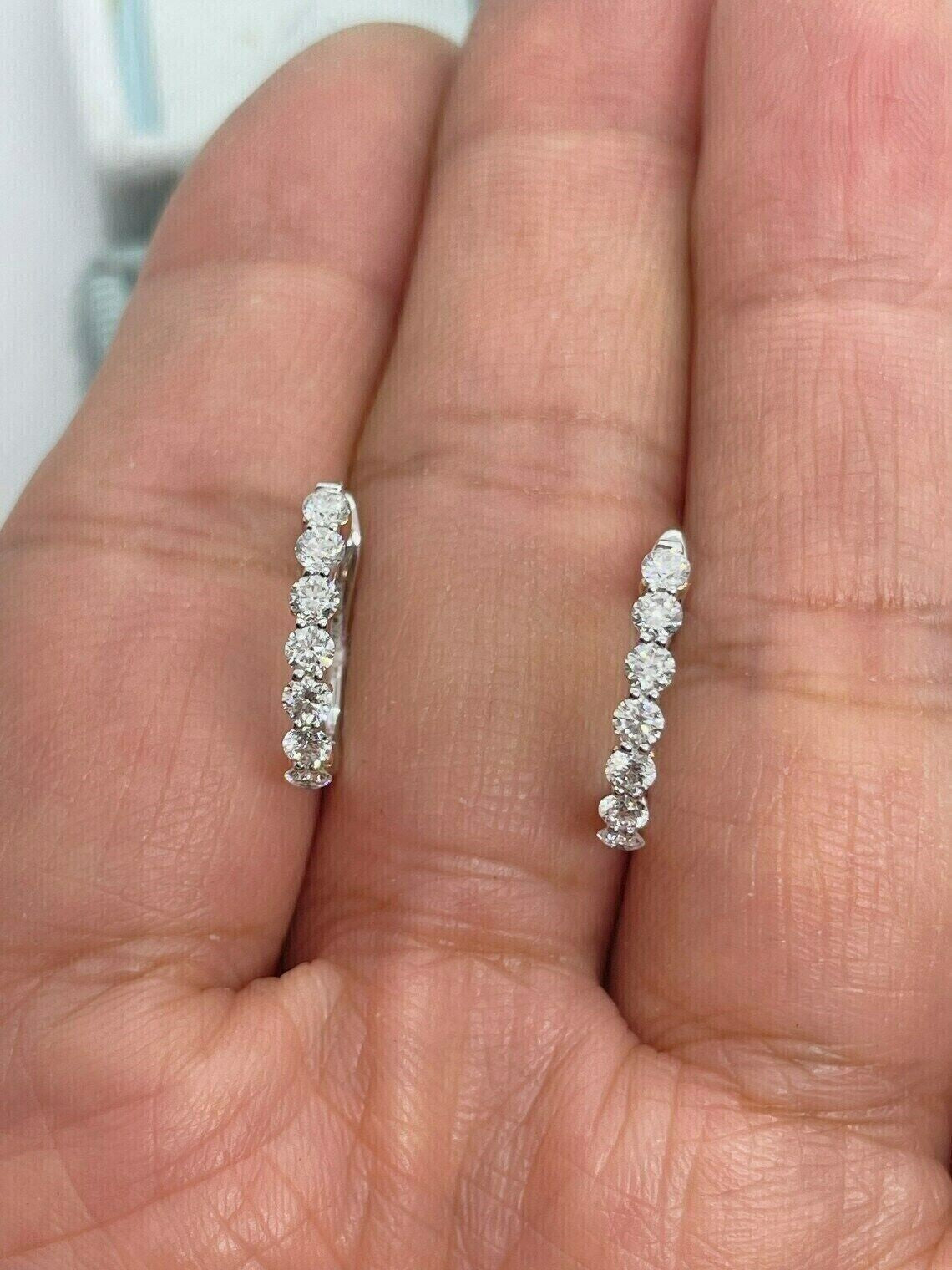1.00Ct Round Natural GH/SI Diamond Huggie Hoop Women's Earrings 14k White Gold - Image 3 - GEMHUB & CO.