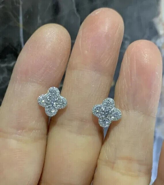 Round Natural GH/SI Diamond Clover Stud Daily Wear Earring 14k White Gold - Image 8 - GEMHUB & CO.