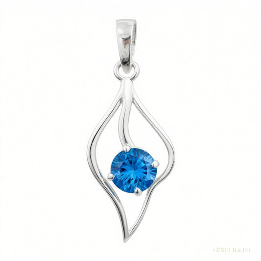 Stunning 1.40 ct DEW Certified Blue Moissanite Pendant In Gold Vermeil – white background main image