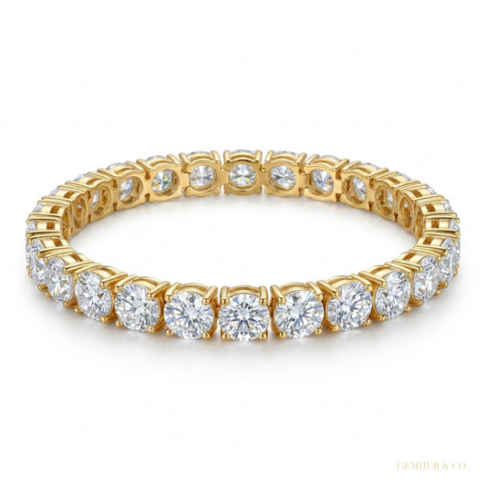 Certify Round Cut Natural Emerald & Diamond Tennis Charm Gift Bracelet 14k Gold – white background main image