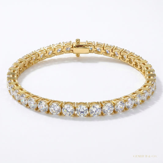 GDGL Certified 7Ct Natural Diamond Women's Tennis Bracelet 14Kt Yellow Gold – white background main image
