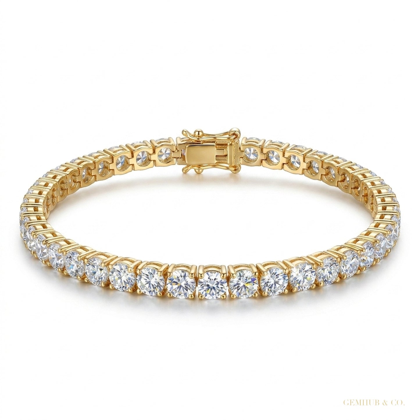Elegant 14K Yellow Gold Natural Diamond Tennis Bracelet IGI Certified Daily Wear – white background main image