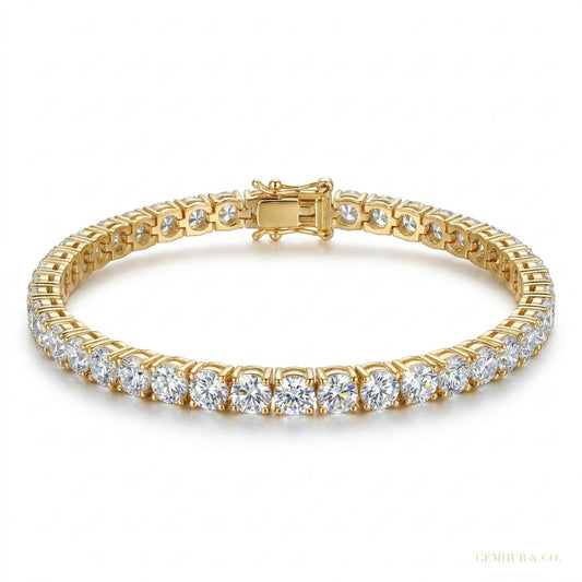 Elegant 14K Yellow Gold Natural Diamond Tennis Bracelet IGI Certified Daily Wear – white background main image