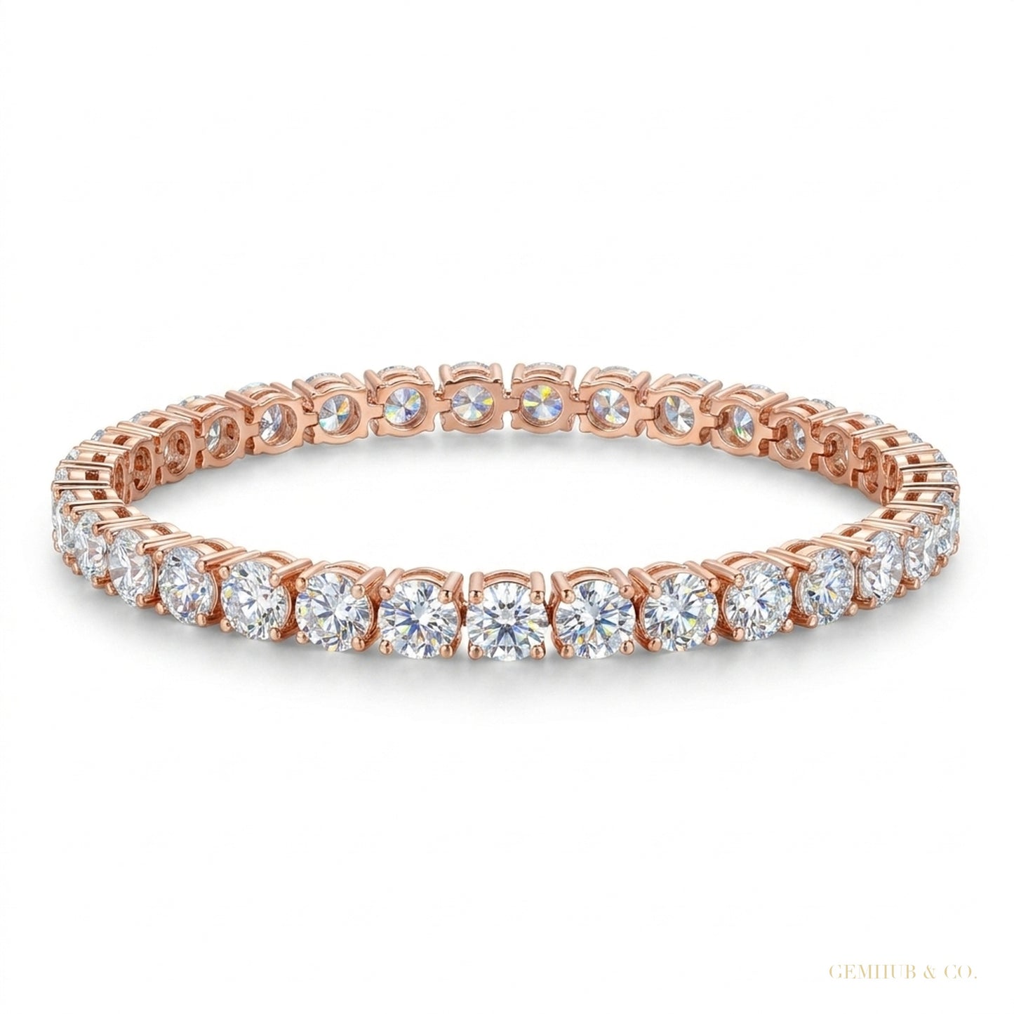 Martini Set Round Cut Natural IGI Diamond Tennis Chain Bracelet 14k Rose Gold – white background main image