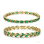 Marquise Cut Natural Emerald & Diamond Flower Tennis Bracelet 14k Yellow Gold