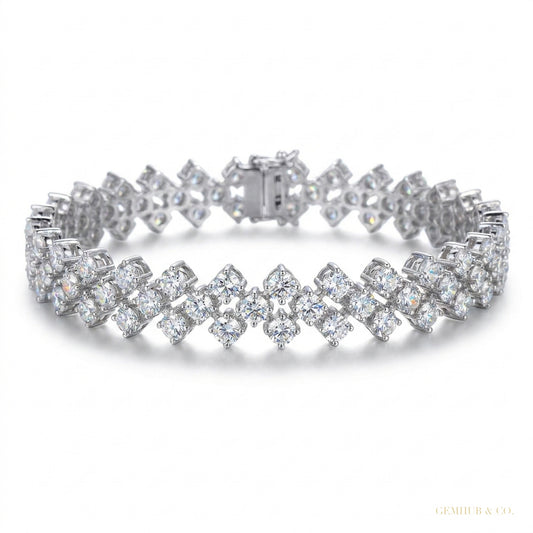 Solid 14K White Gold Round-Cut Certified Natural Diamond Tennis Bracelet Gift – white background main image
