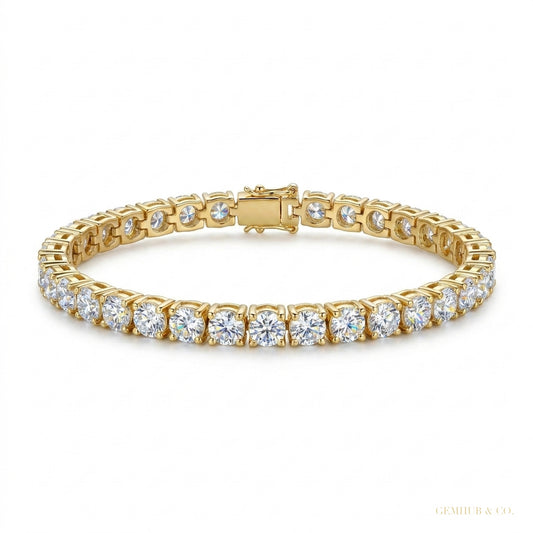 Tennis Bracelet 5Ct Round GH SI Natural Diamond 14K Yellow Gold Wedding Proposal – white background main image