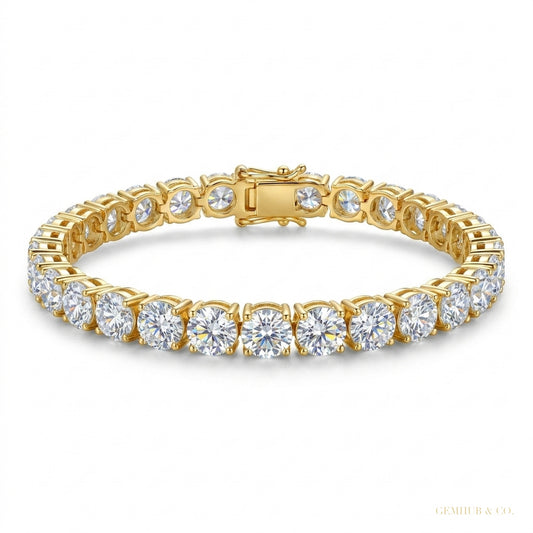 Solid 14k Yellow Gold 6CT Round Cut GDGL Natural Diamond Tennis Bracelet – white background main image