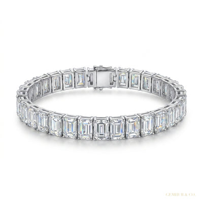 Unique Design Tennis Bracelet 14K White Gold Emerald Cut 12Ct Lab Grown Diamond