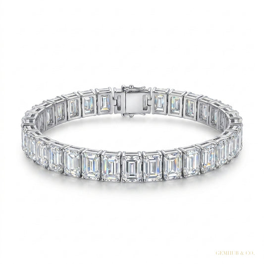 Unique Design Tennis Bracelet 14K White Gold Emerald Cut 12Ct Lab Grown Diamond – white background main image
