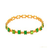 Natural Green Emerald & Diamond Women's Tennis Bracelet Solid 14k Yellow Gold – white background main image