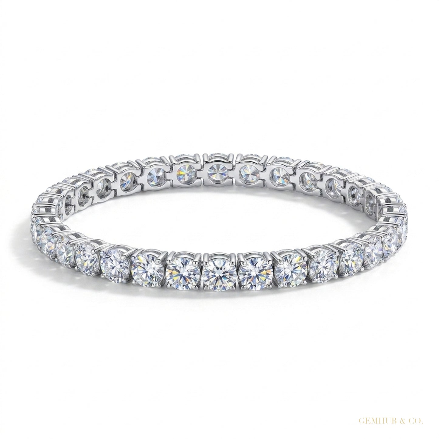 Certified 4.95Ct Round Natural Diamond Exquisite Tennis Bracelet 14k Gold GH/VS – white background main image