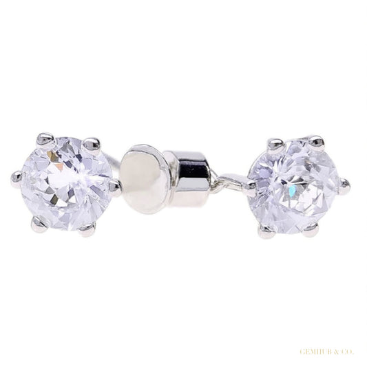 White Moissanite 10 ct DEW Round Cut Certified Earrings In Gold Vermeil – white background main image