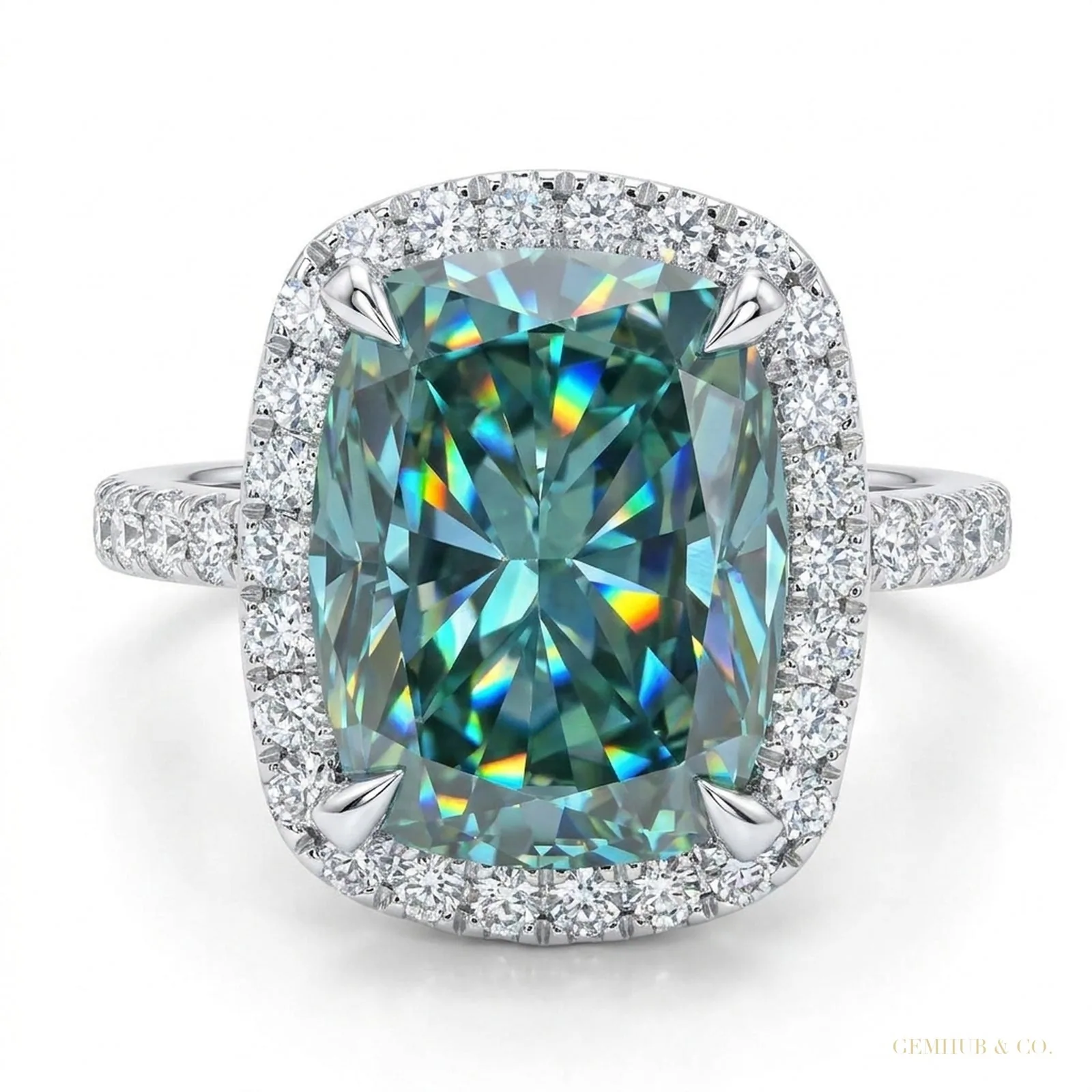 10.10 ct DEW Cushion Cut Blue Moissanite Solitaire Ring Wedding Gift – 18K Gold Vermeil