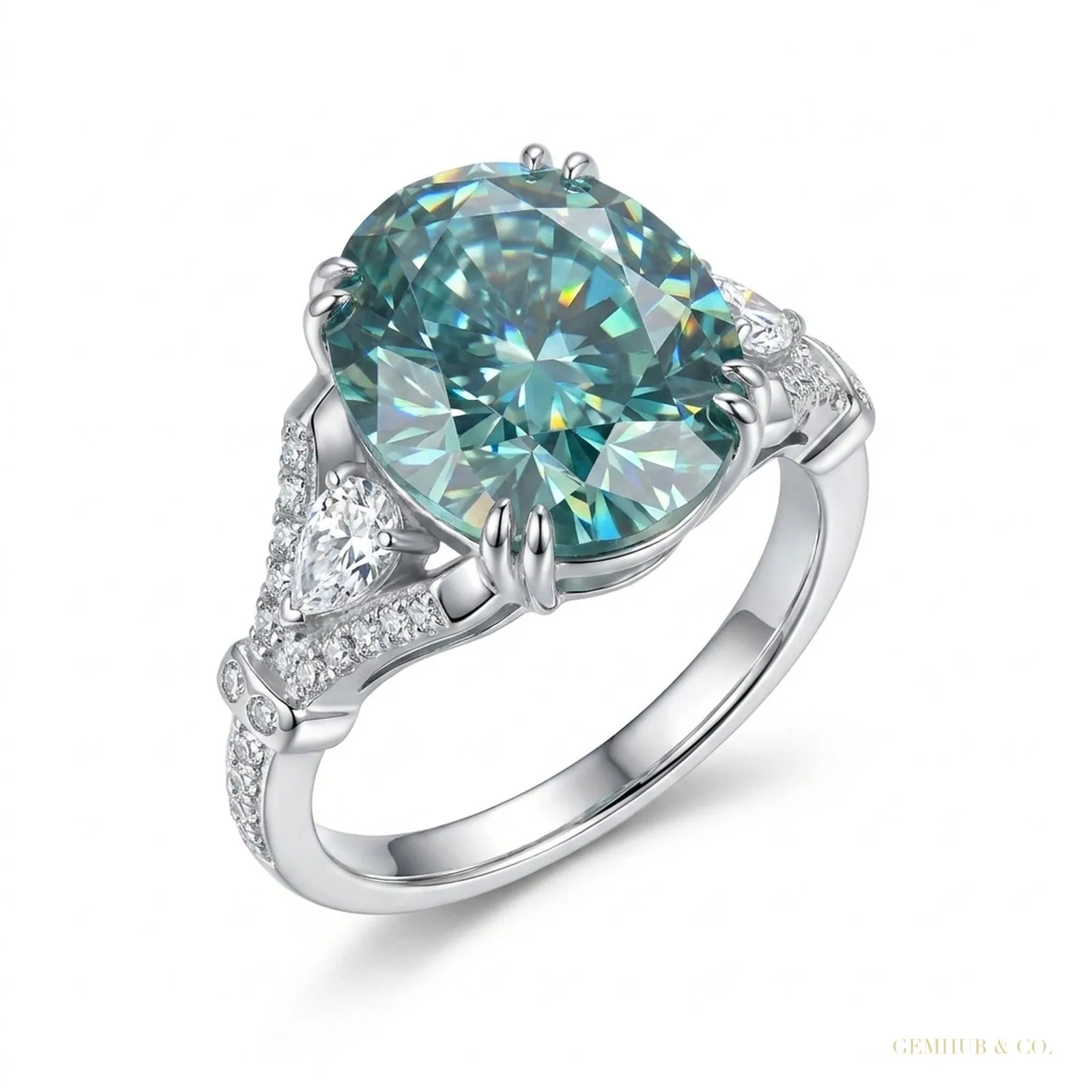 10.25 ct DEW Certified Blue Round Moissanite Ring – Big Christmas Gift Pick 18K Gold Plated