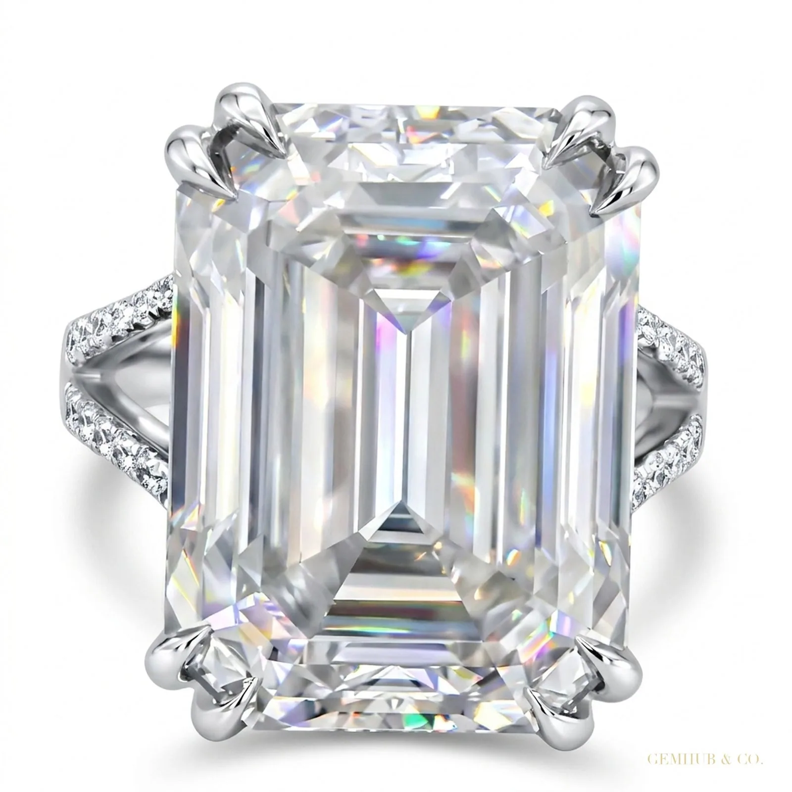 10 ct DEW Emerald Cut Off White Moissanite Ring Wedding Gift for Women – 18K Gold Vermeil