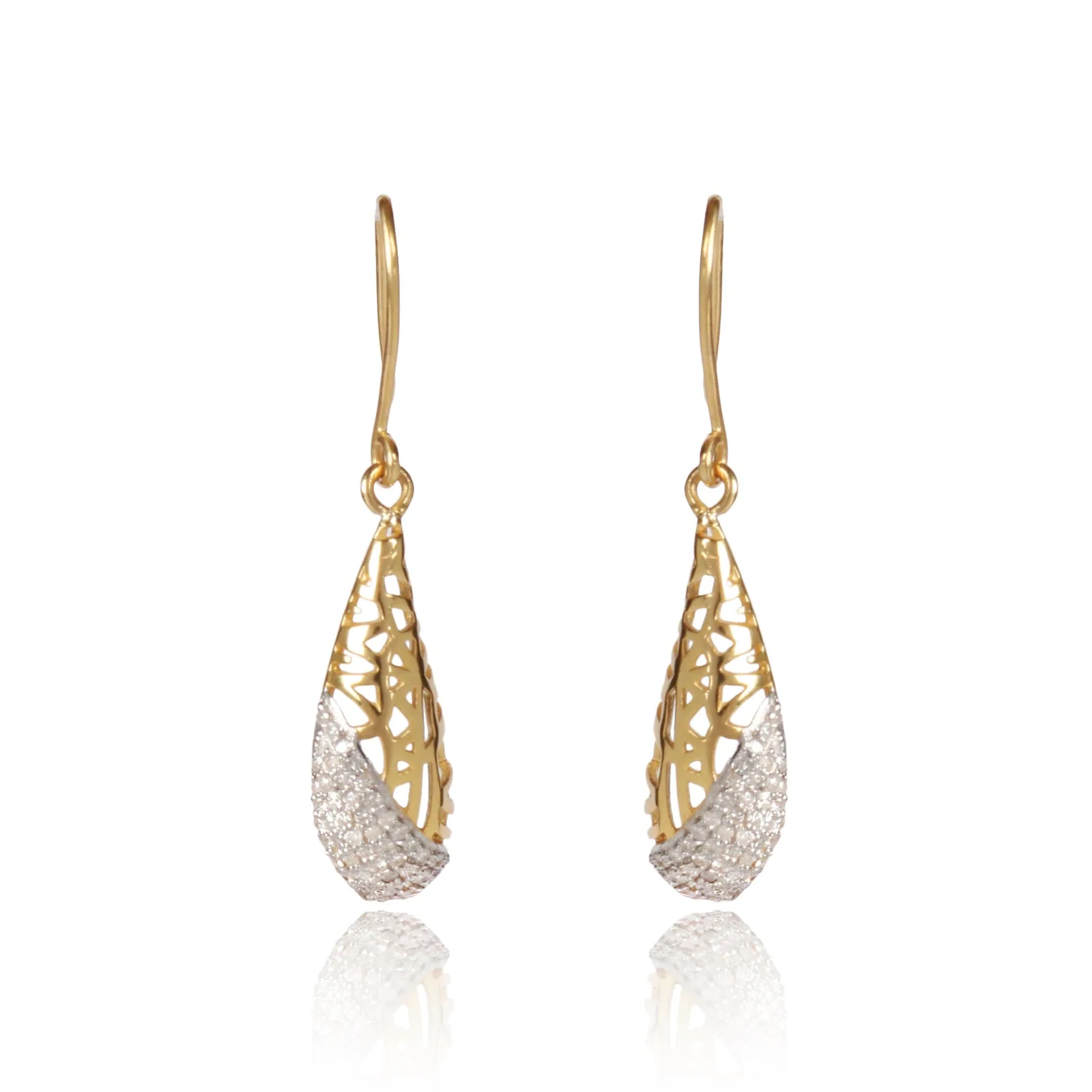 Natural Diamond Earrings 0.61 Ct. Certified in 18K Yellow Gold Vermeil Dangle Drop