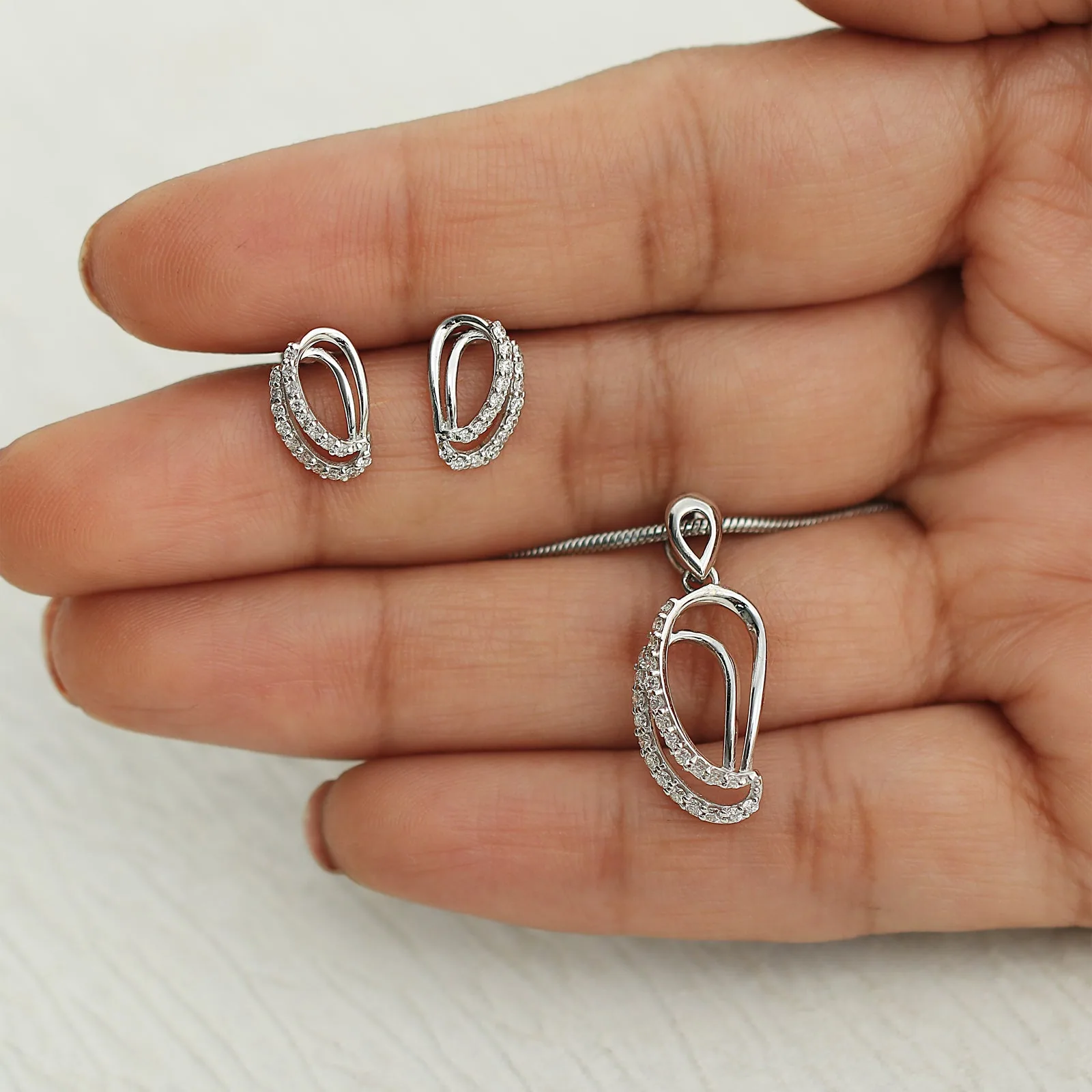 0.49 Ct. Natural Diamond Pendant And Earrings Set 18KT White Gold IGI Certified - view 5