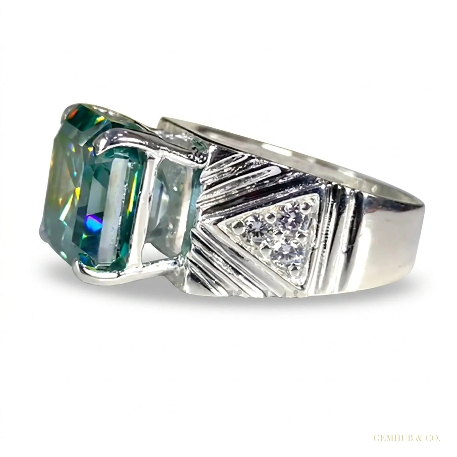 11.55 ct DEW Blue Moissanite Ring Eye-Catching Gift for Wife or Sister – 18K Gold Vermeil