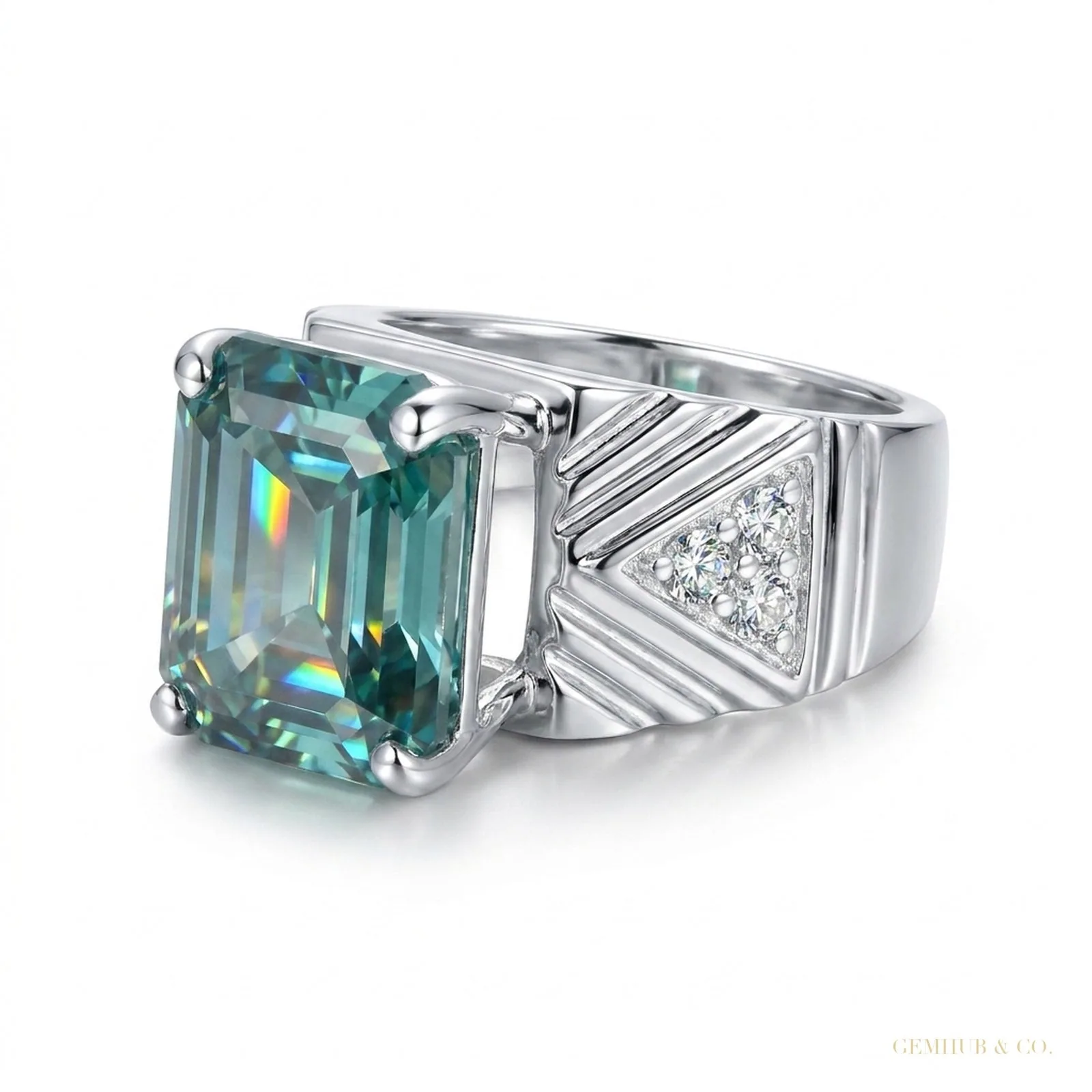 11.55 ct DEW Certified Blue Moissanite Asscher Cut Ring – Christmas Gift in Silver 18K Gold Plated
