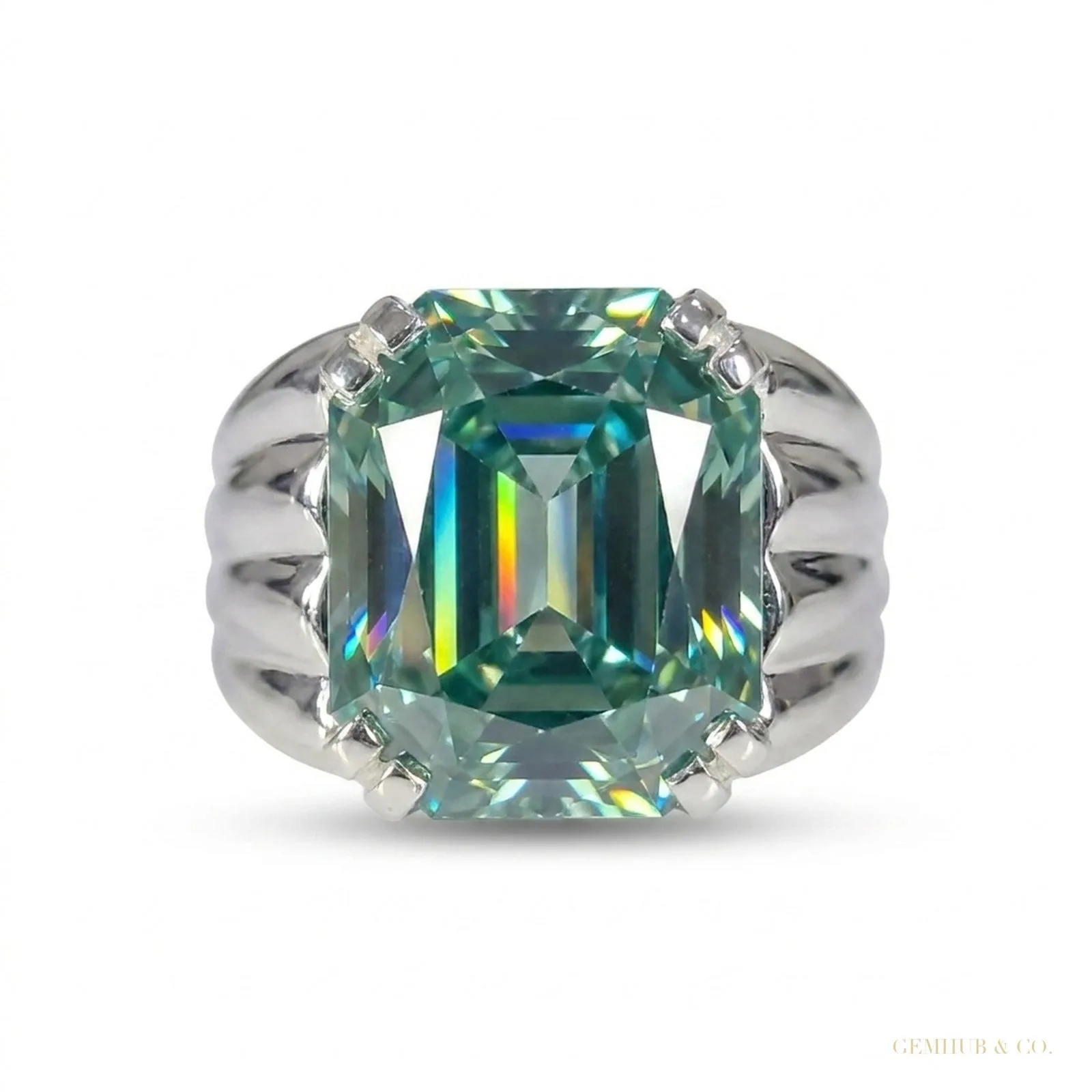 11.75 ct DEW Certified Round Cut Blue Moissanite Solitaire Ring 18K Gold Plated