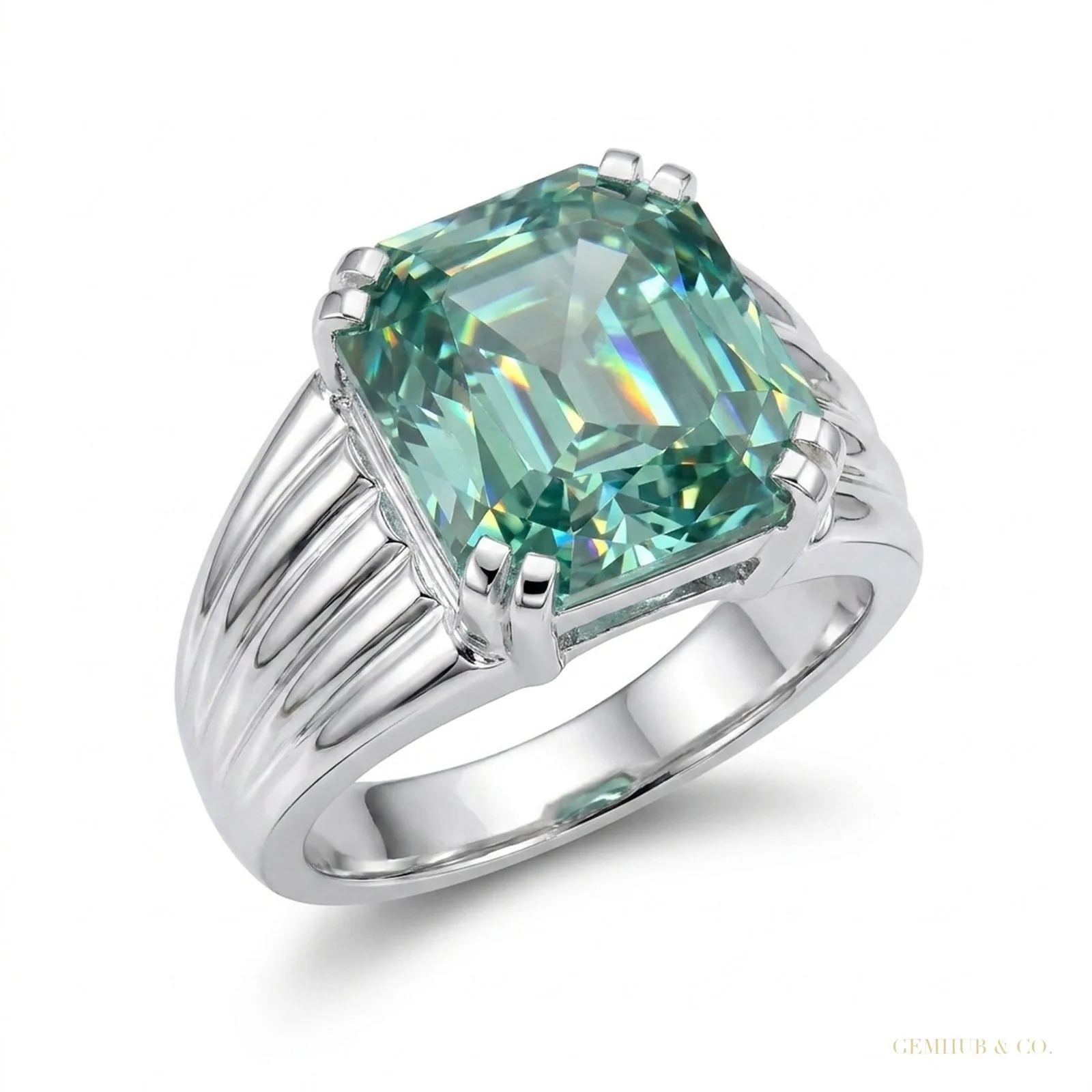 11.75 ct DEW Round Blue Moissanite Ring Grand Statement Gift for Her – 18K Gold Vermeil