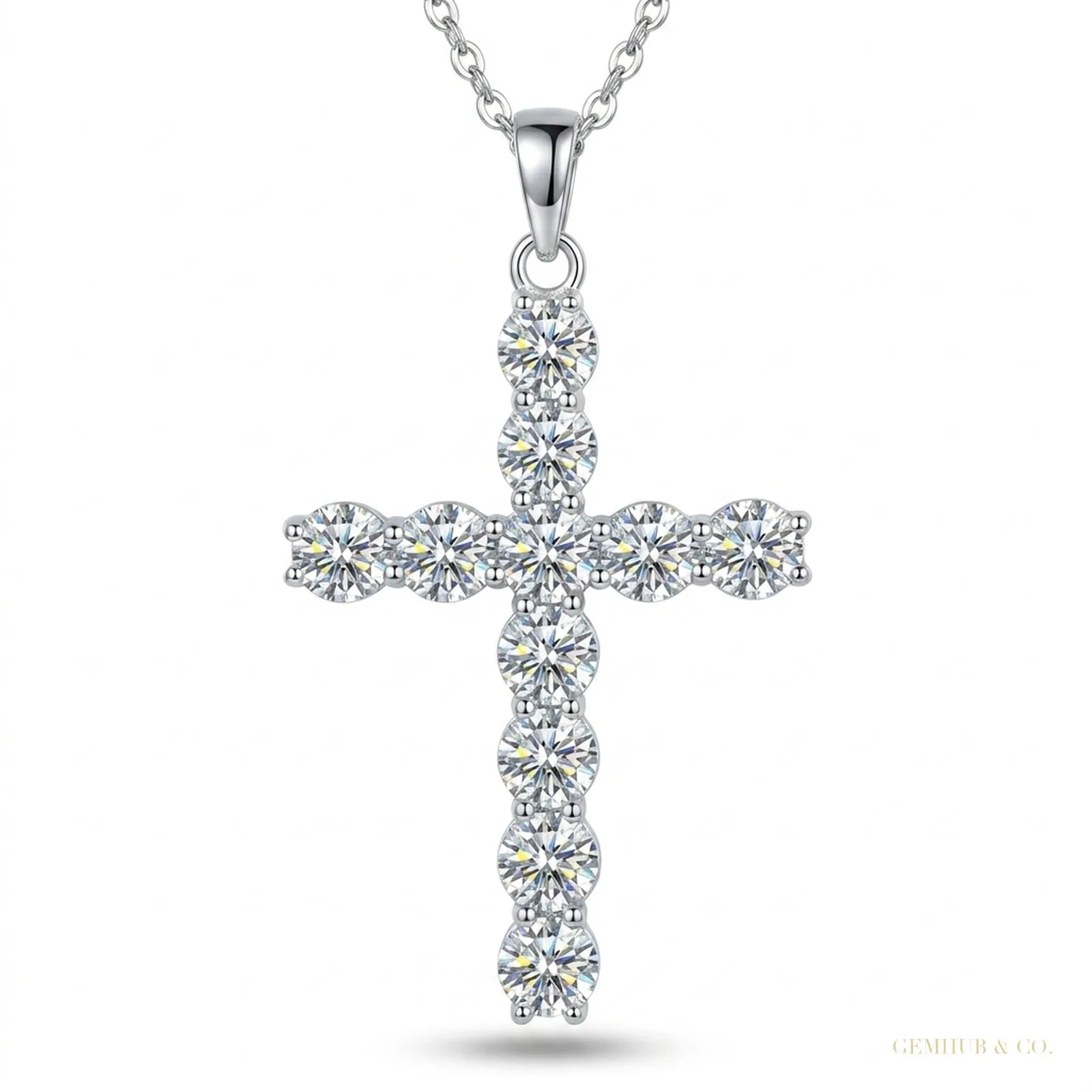 11 ct DEW Certified White Moissanite Plus-Shape Pendant In Vermeil 925 Silver For Love