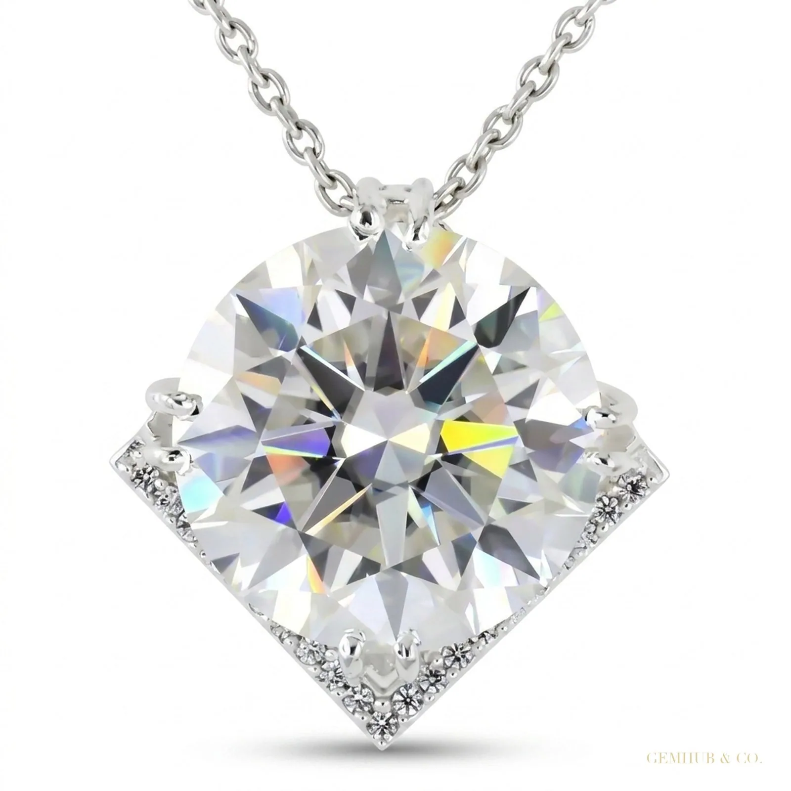 11.00 ct DEW White Moissanite Solitaire Pendant in Gold Vermeil Certified Gift
