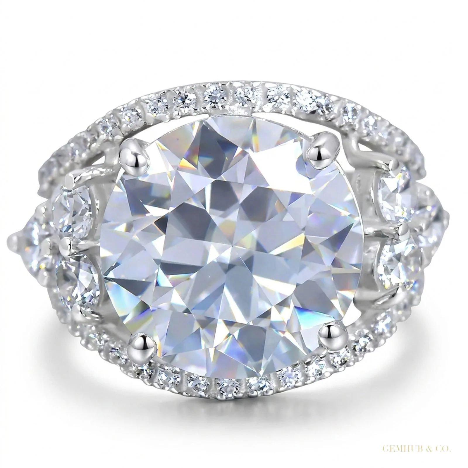 12.00 ct DEW Statement Moissanite Ring Anniversary Gift Elegant for Women – 18K Gold Vermeil