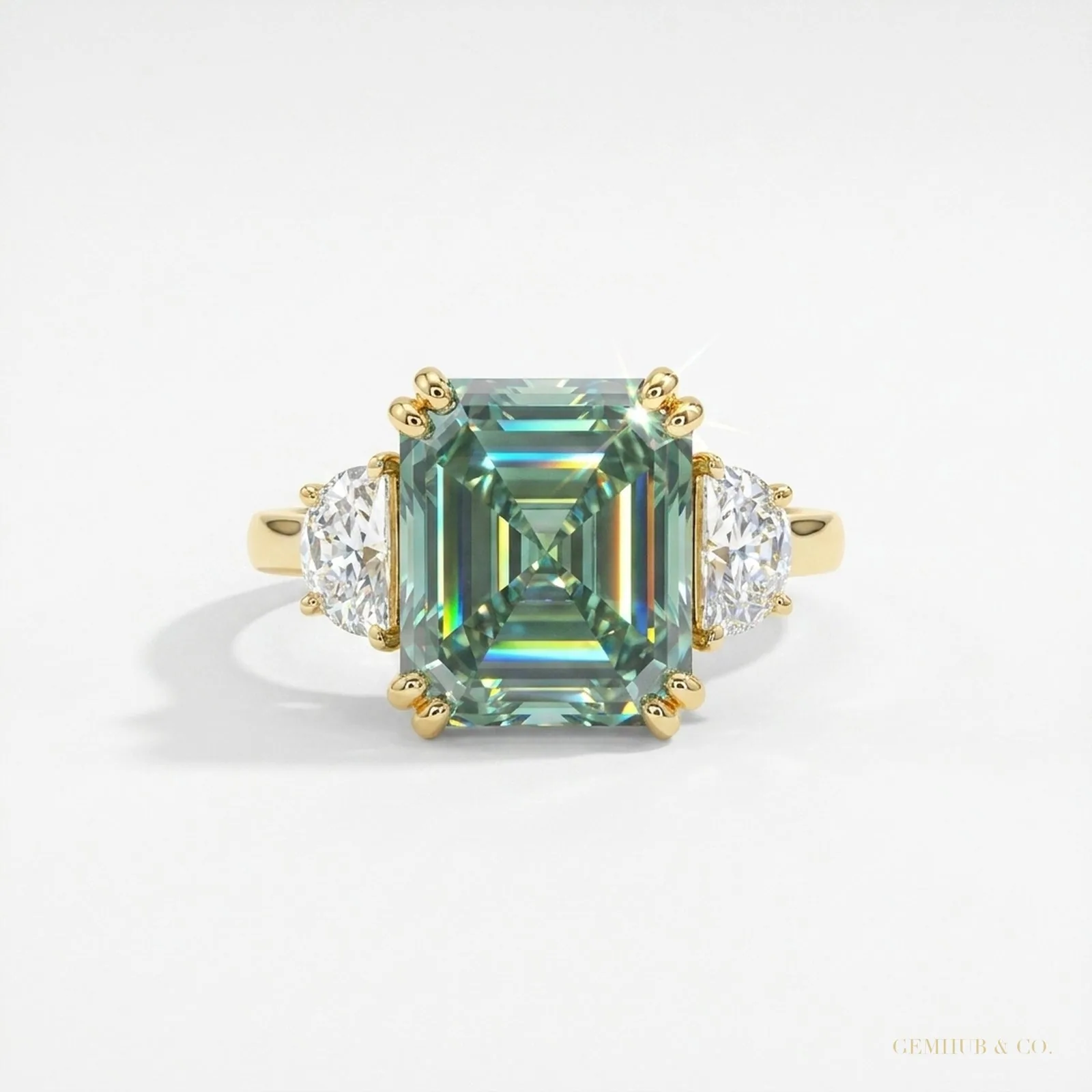 12.20 ct DEW Ascher Cut Certified Blue Moissanite Ring For Someone Special Gift 18K Gol 18K Gold Plated