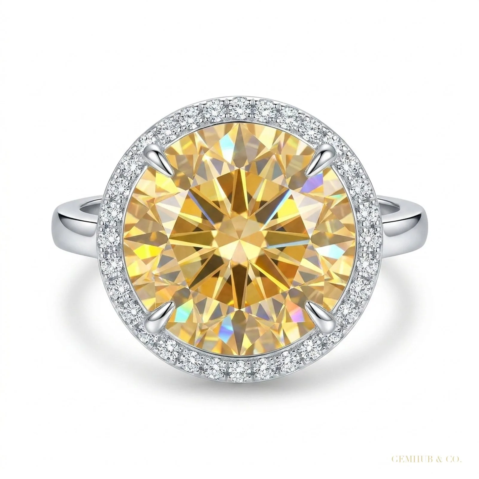 12.30 ct DEW Champagne Treated Moissanite Solitaire Ring in 18K Gold Plated