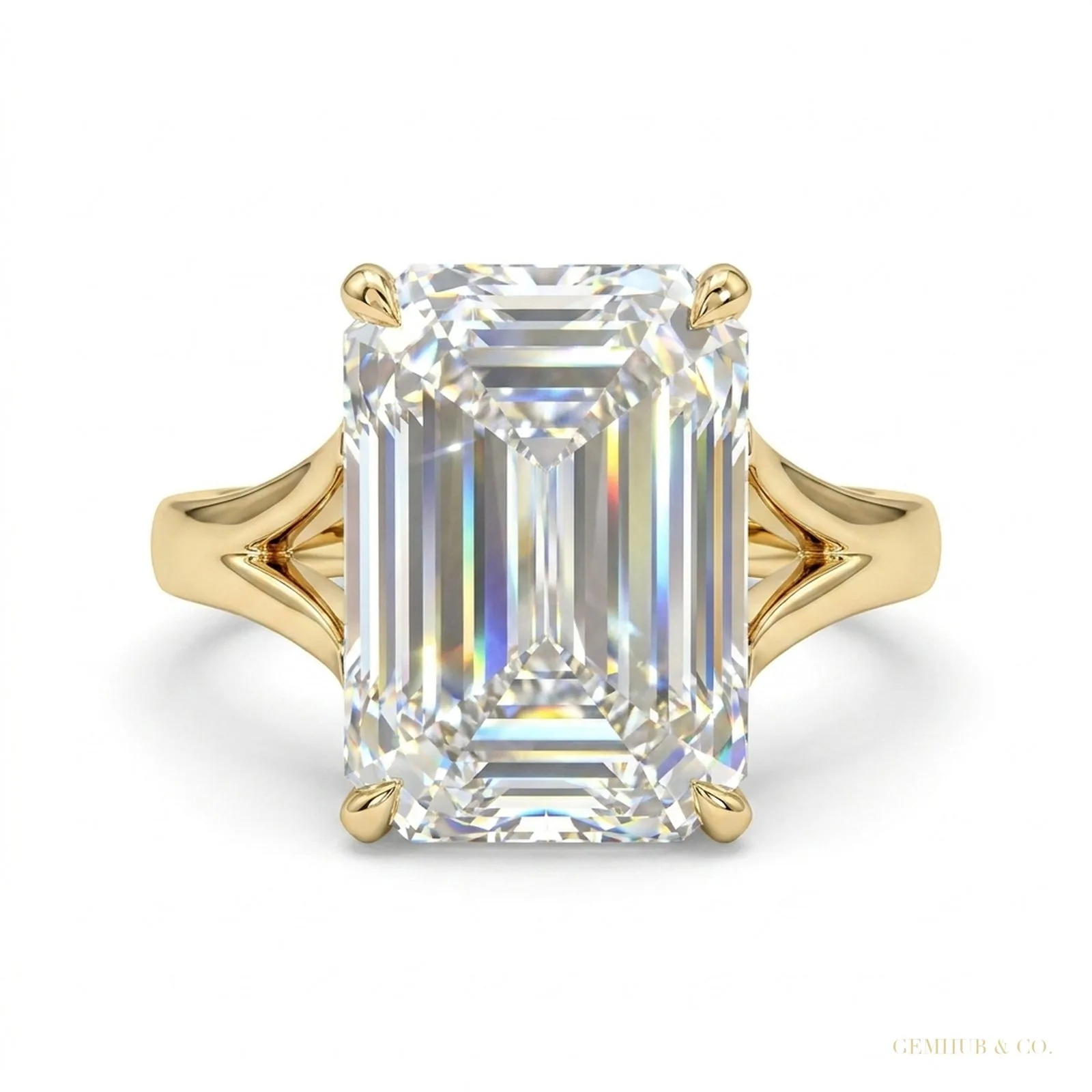 12.30 ct DEW Emerald Off White Moissanite Ring – July Wedding Gift – 18K Gold Vermeil