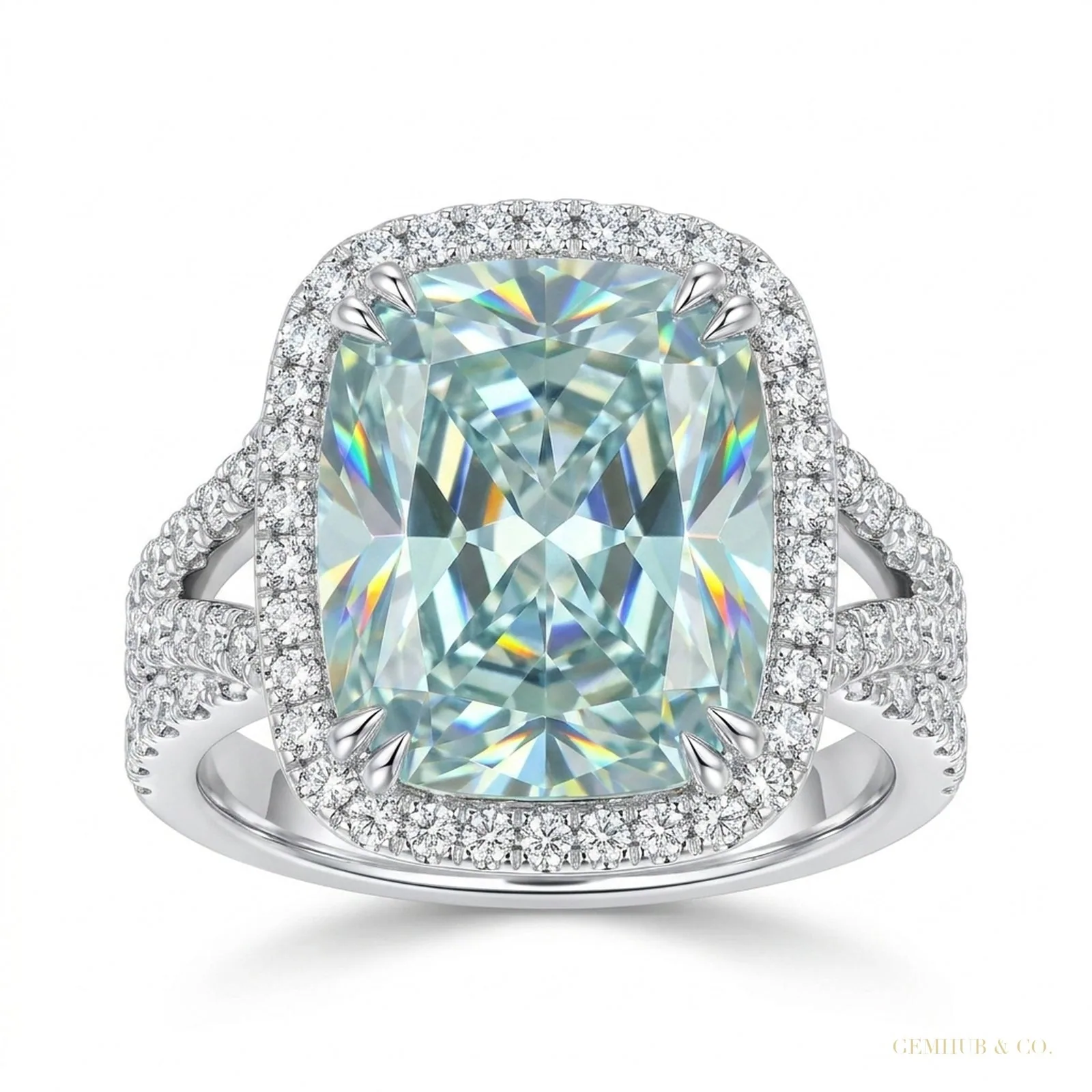 12.50 ct DEW Cushion Cut Blue Moissanite Ring Birthday Gift for Wife – 18K Gold Vermeil