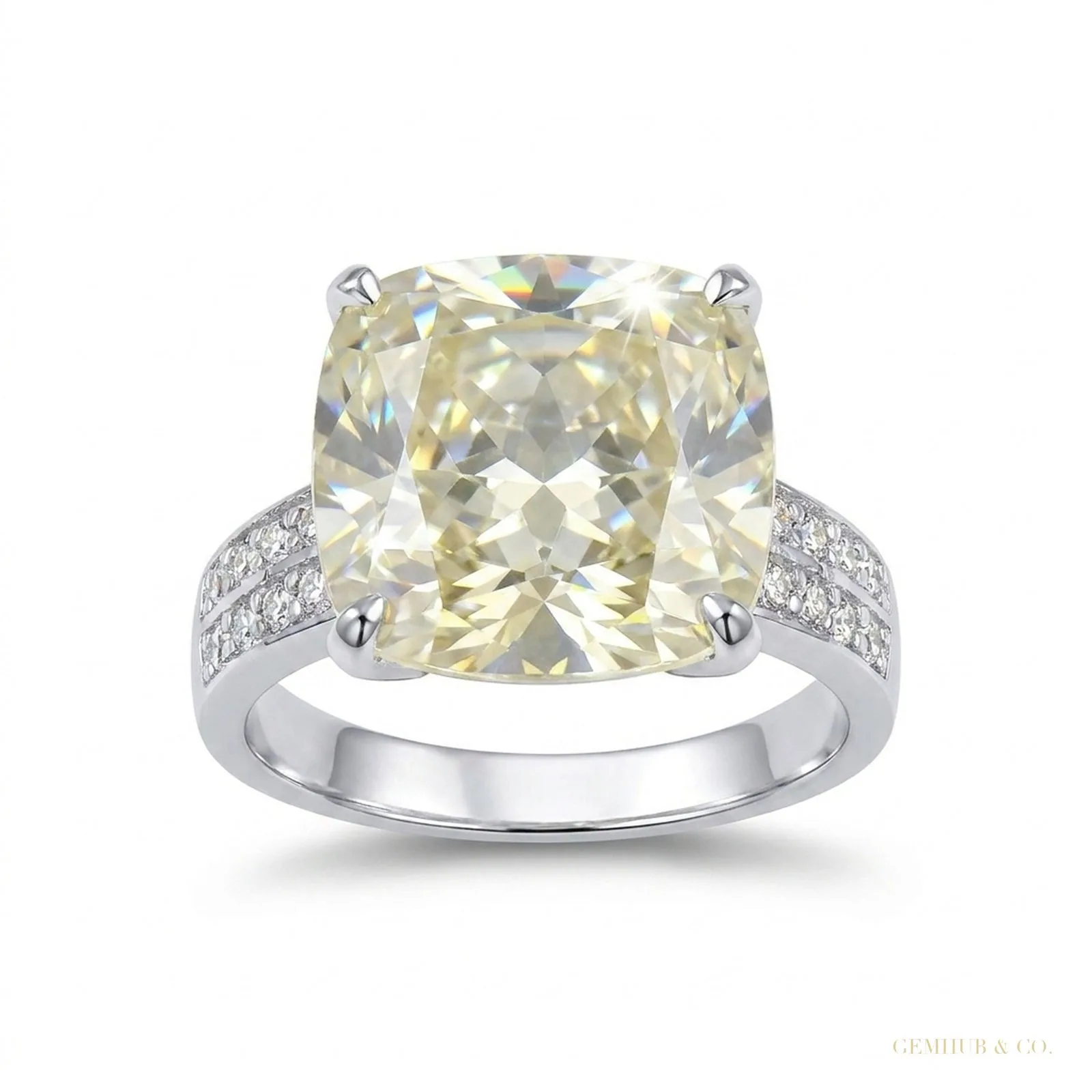 12.65 ct DEW Certified Emerald Cut Moissanite Solitaire Ring in 18K Gold Plated