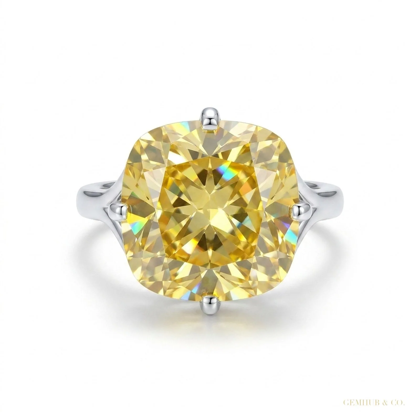 12.80 ct DEW Champagne Moissanite Ring in Certified Prong Setting – 18K Gold Vermeil