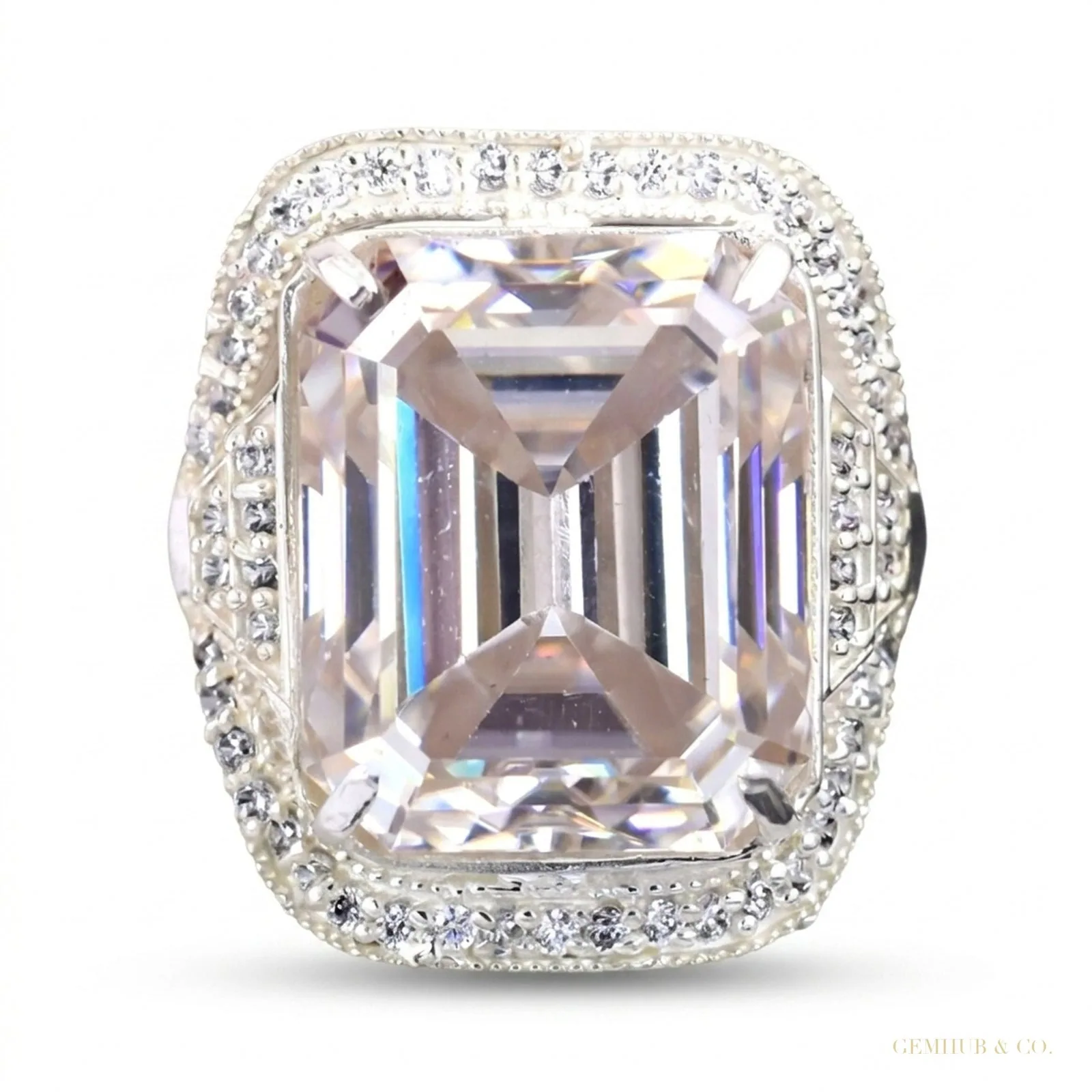 15.20 ct DEW Emerald Off White Moissanite Ring in Rings 18K Gold Plated