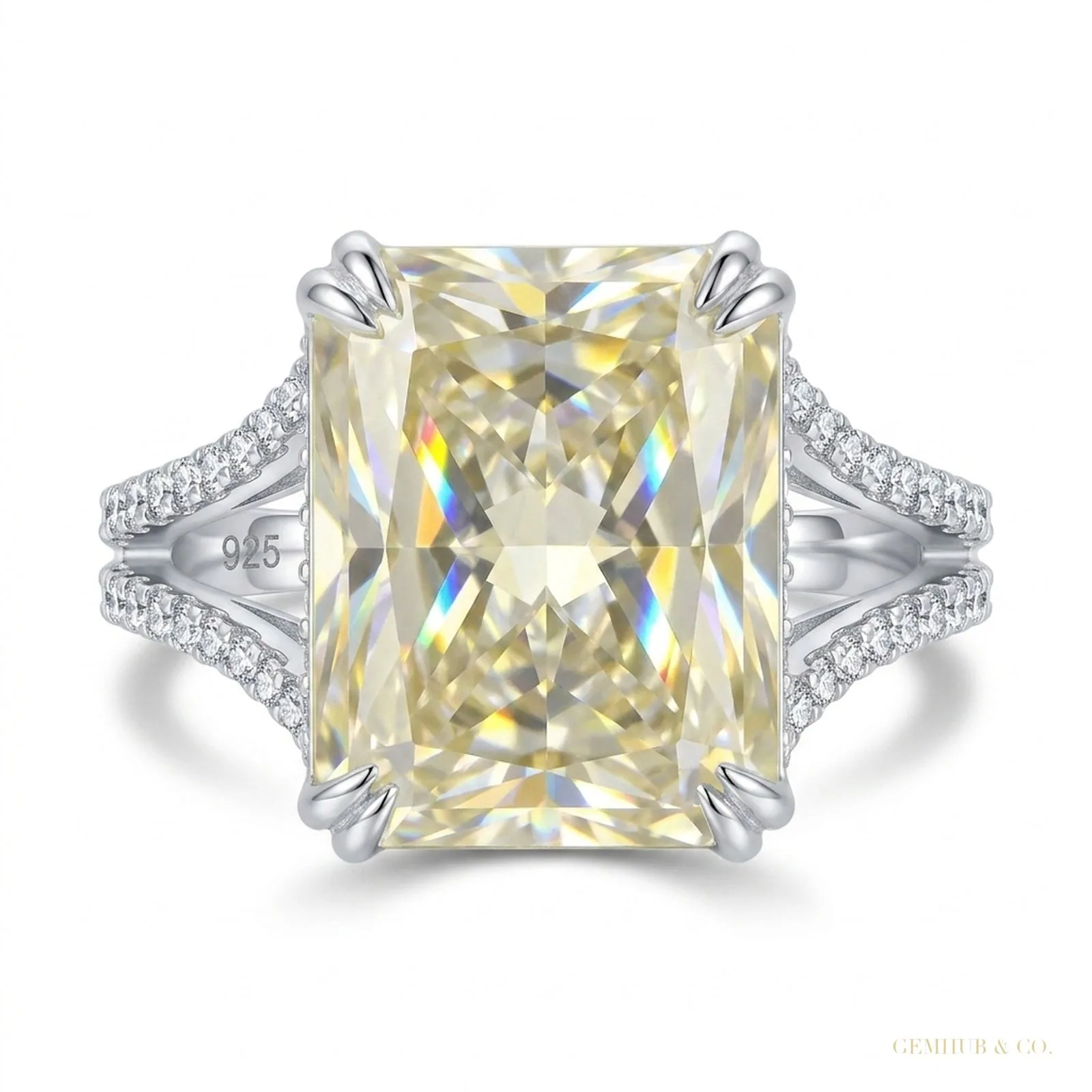 15.65 ct DEW Off White Moissanite Solitaire Ring Wedding Gift for Wife – 18K Gold Vermeil