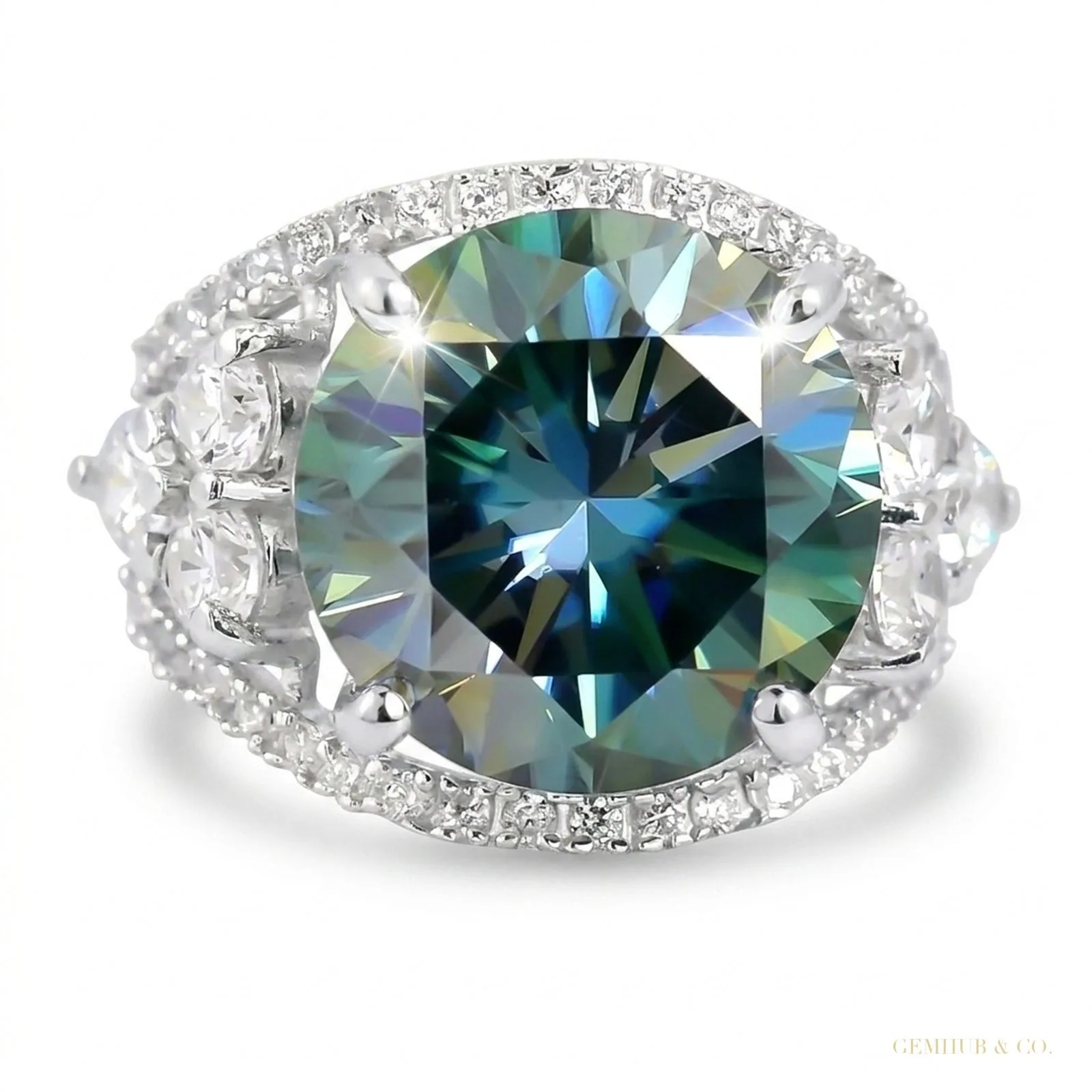 16.10 ct DEW Blue Moissanite Solitaire Ring Elegant Festival Gift for Her – 18K Gold Vermeil