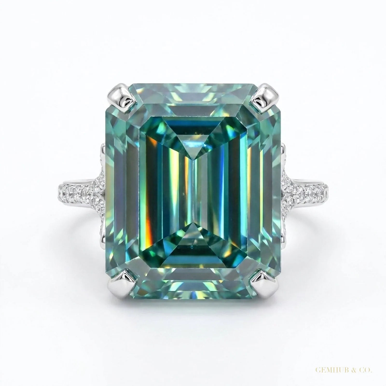 16.40 ct DEW Blue Moissanite Solitaire Ring in Certified Big Statement – 18K Gold Vermeil