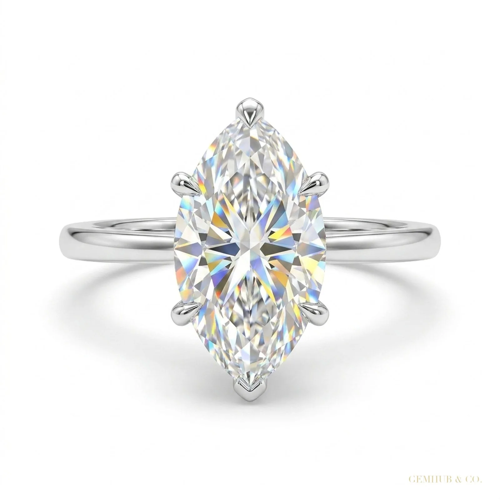 16.50 ct DEW GRA Certified Marquise Cut White Moissanite Ring 18K Gold Plated